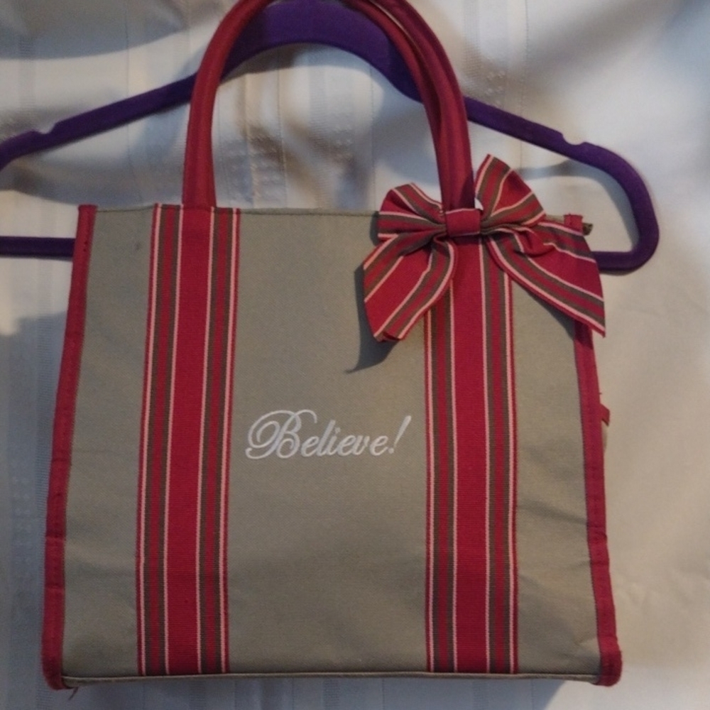 Elan Red and Cream Tote Bag with Bow